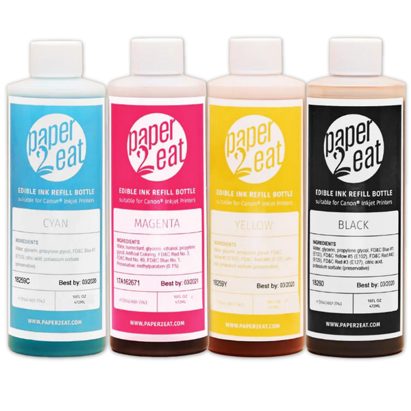 Set of 4 x 16 fl. oz. Edible Ink Refill Bottles for Canon