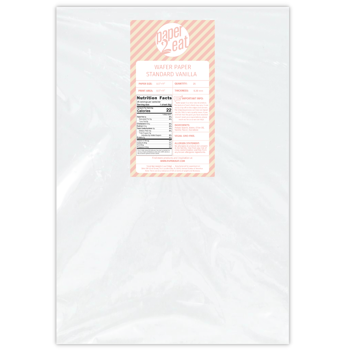 Wafer Paper Standard VANILLA - 25 Count (0.30 mm)
