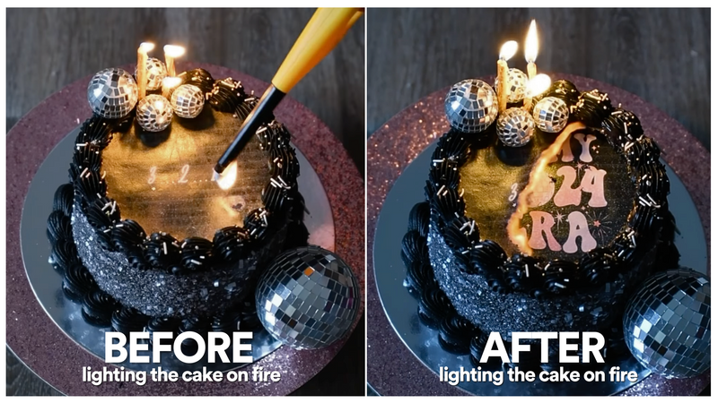 Setting fire to a candles on a childrens birthday cake. Selective focus on  holiday candle in form of number 7, hands with burning matches in bokeh. Un  Stock Photo - Alamy