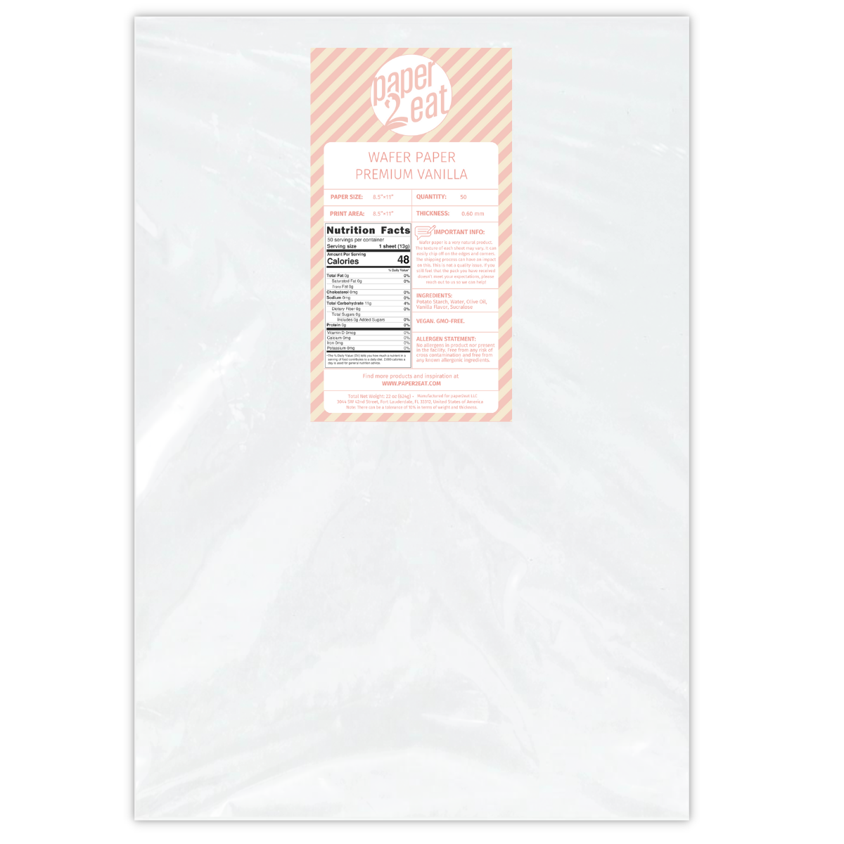 Wafer Paper Premium VANILLA - 50 Count (0.60 mm)