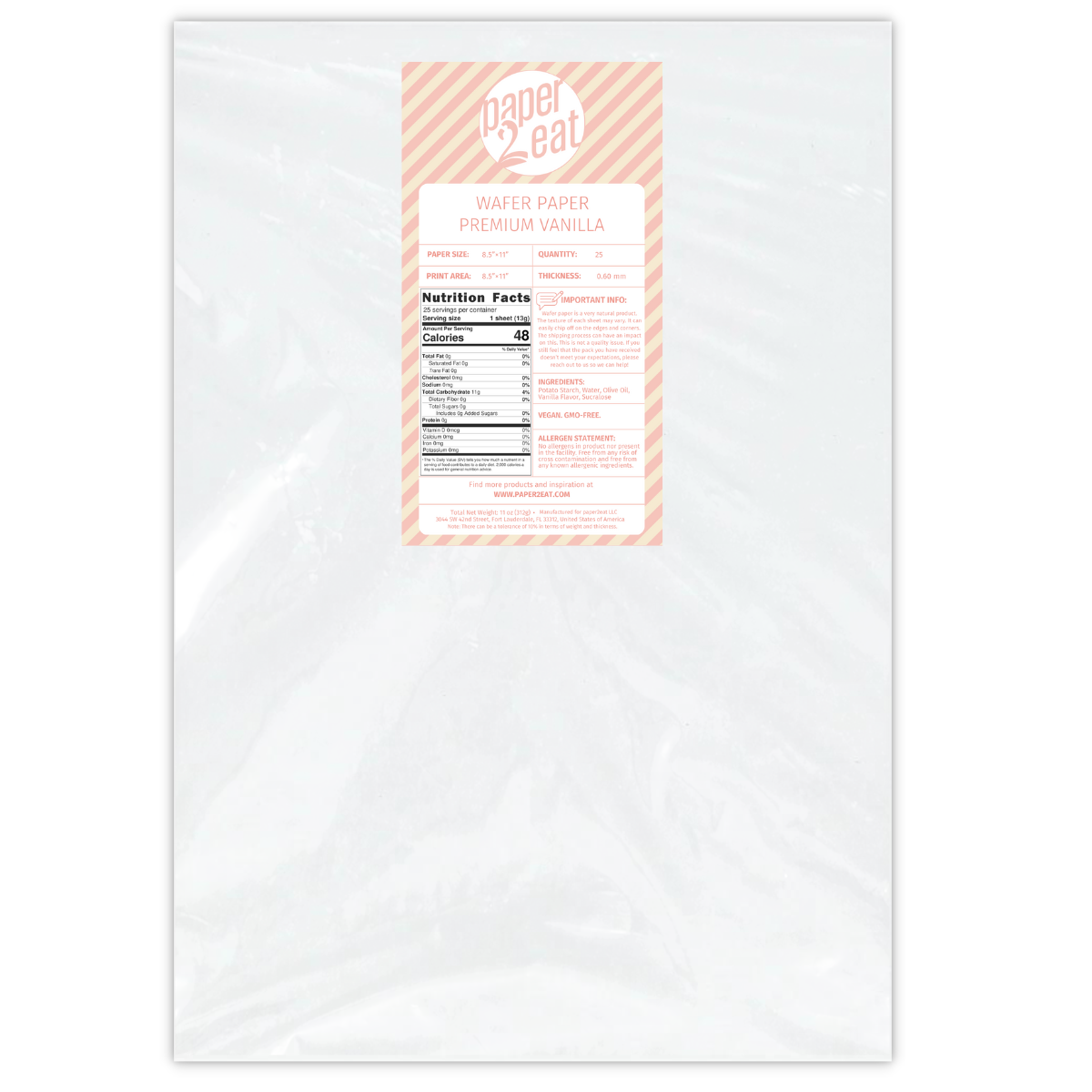 Wafer Paper Premium VANILLA - 25 Count (0.60 mm)